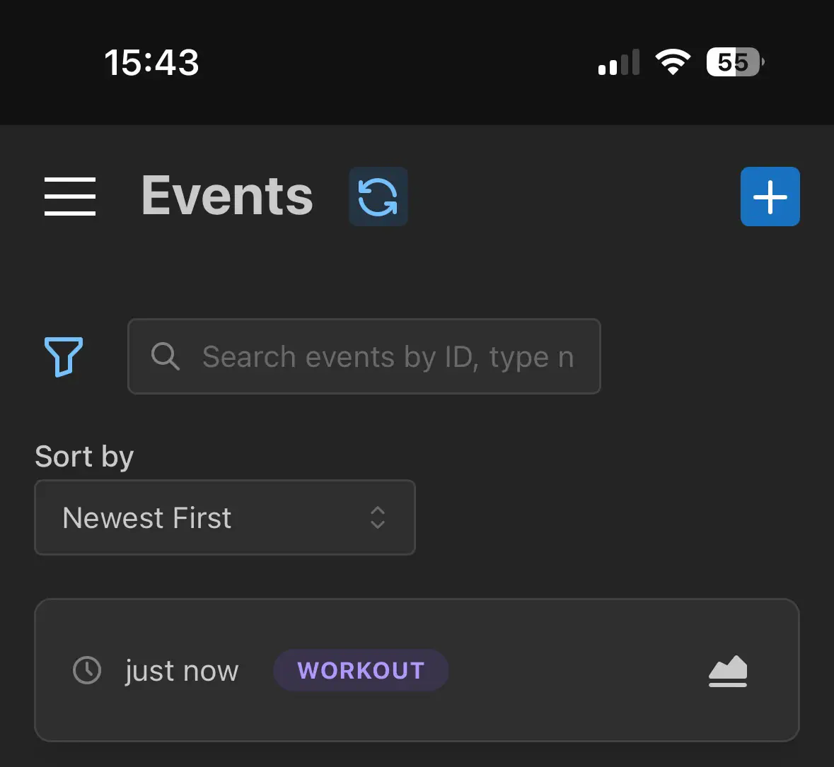 Screenshot of the Traker app showing the newly logged event.