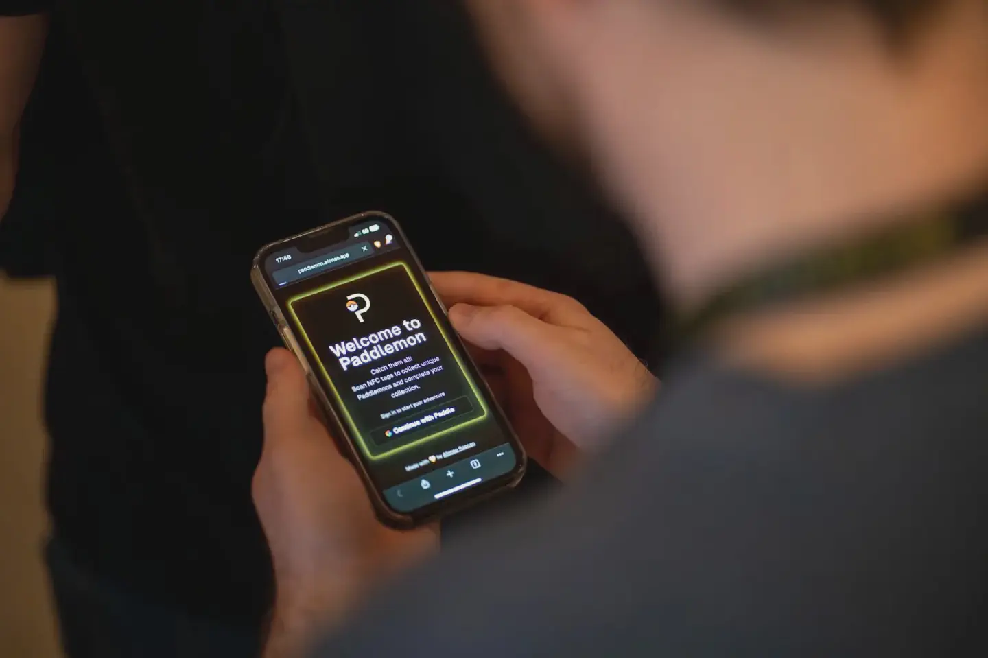 Photo of the web app over the shoulder of a player.