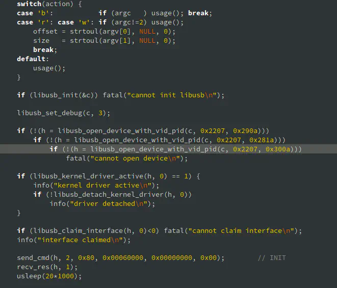 Screenshot of rkflashtool.c source code