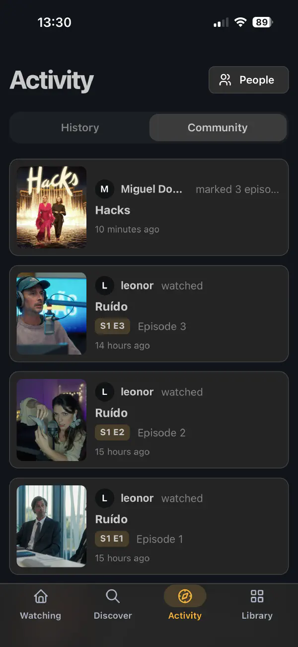 Screenshot of Visto: activity screen