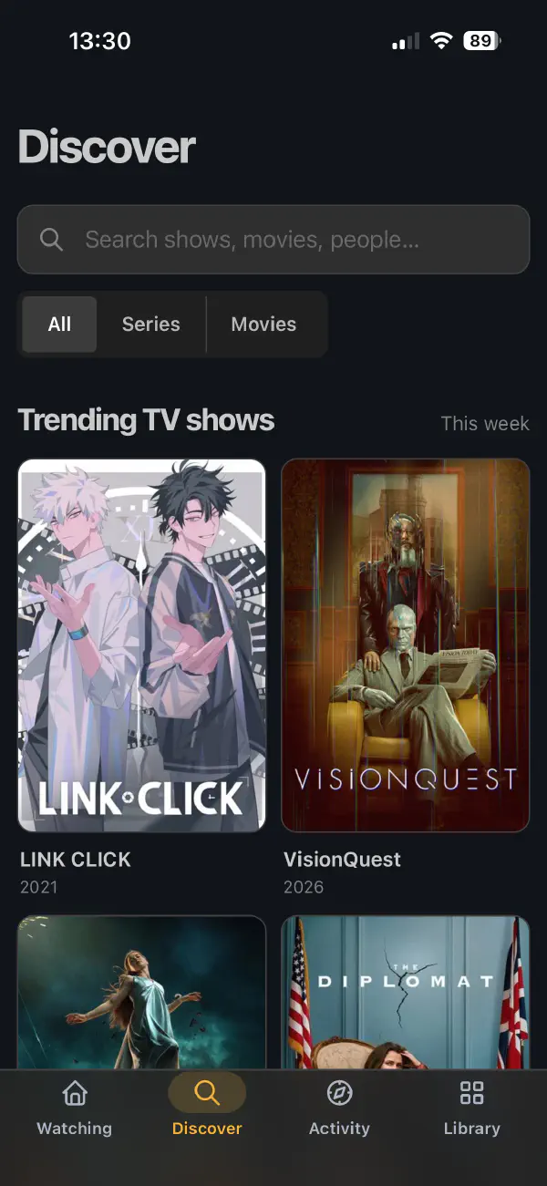 Screenshot of Visto: discover screen